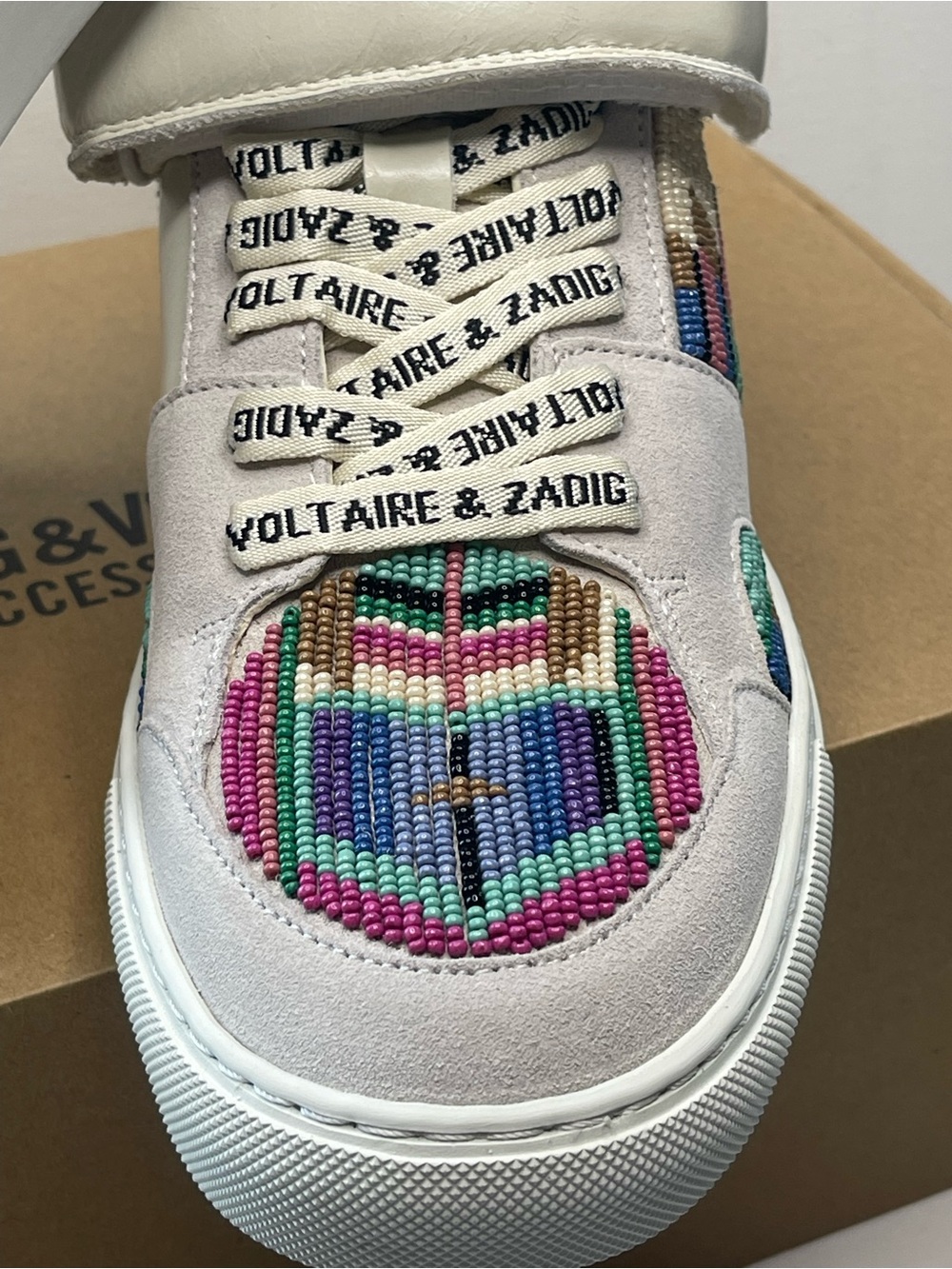 NIB ZADIG & VOLTAIRE MID FLASH FOLK BEADS 💯 LEATHER MID FLASH TRAINER EU39 SZ 8 - Picture 5 of 14